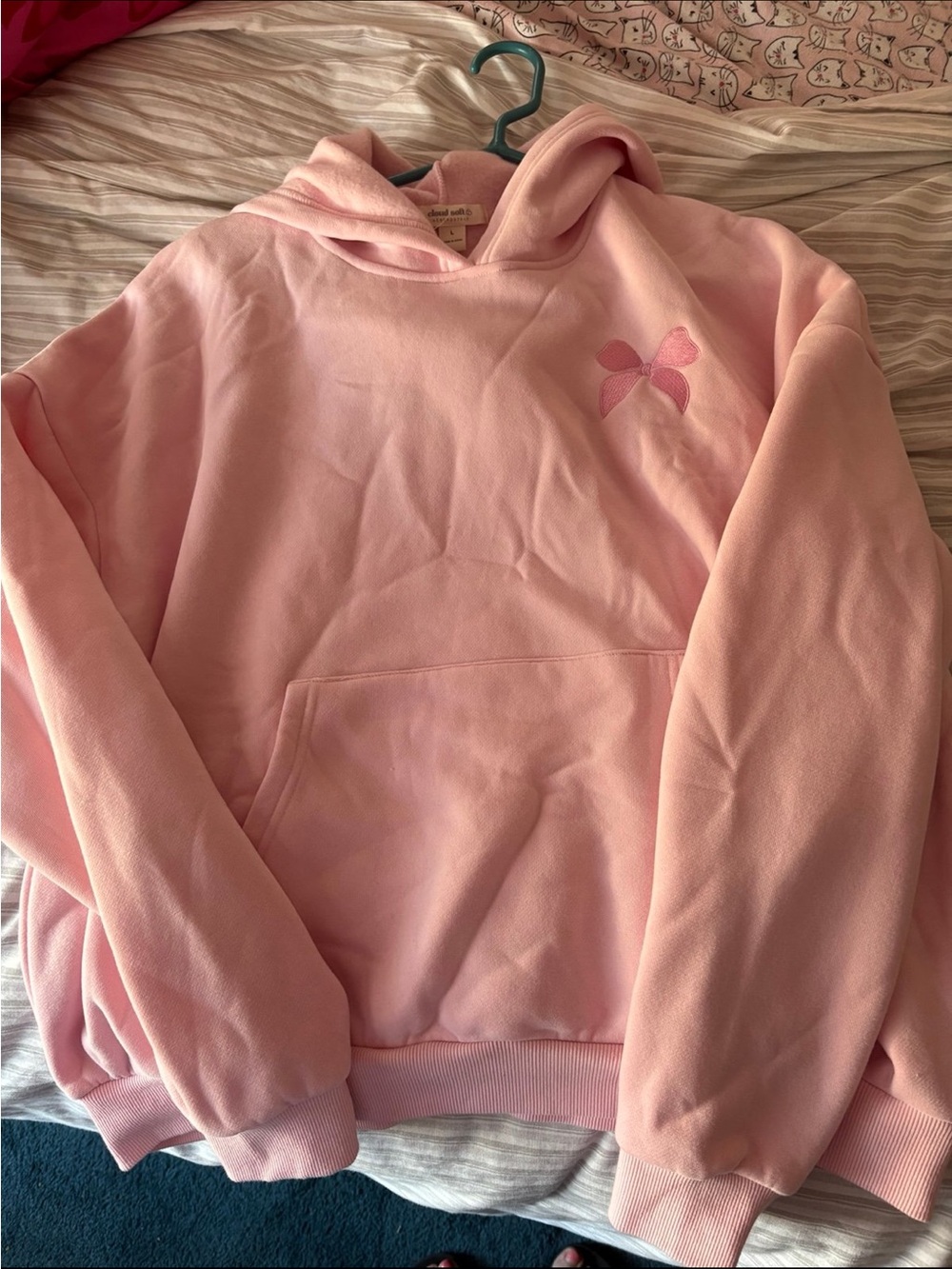 Aeropostale Pink Hooded Pullover Sweatshirt with Small Bow Detail